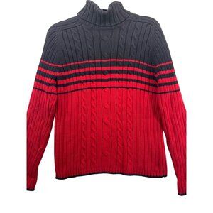 Marsh Landing Womens Sweater Sz M Red/Black Striped Turtleneck Vintage Classic